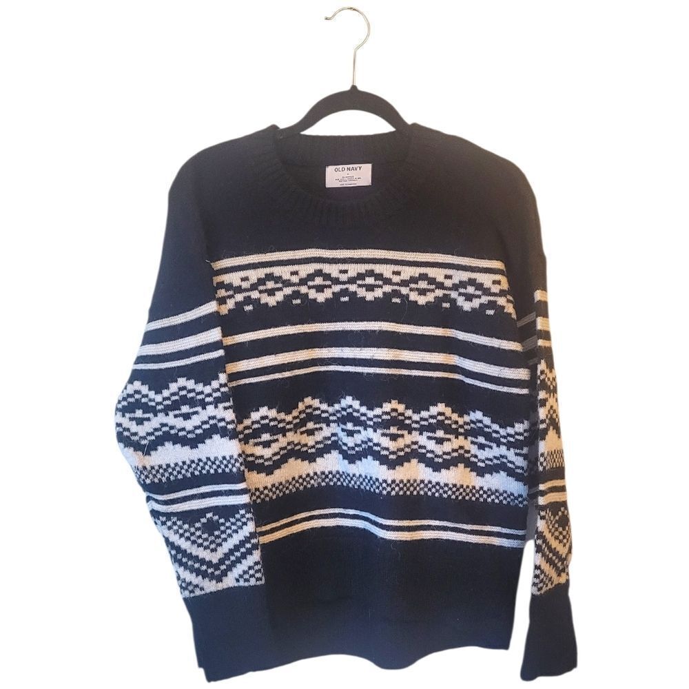 Old Navy Black & White Fair Isle Sweater Size M